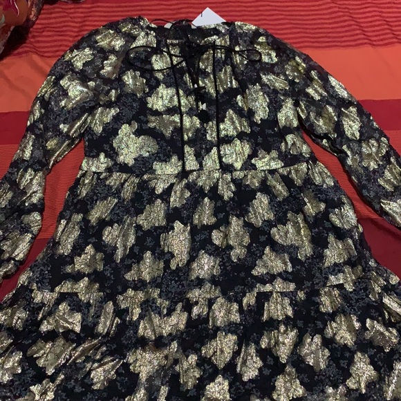 Zara Black ruffle mini dress with metallic thread - Picture 7 of 11